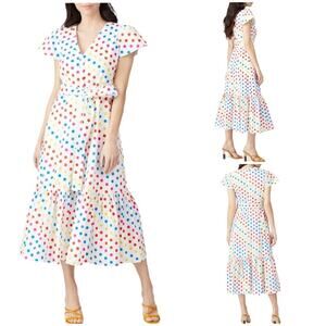 Color Me Courtney Dipping Dot Minnie Shirt Dress White Cap Sleeve Belt Size 4